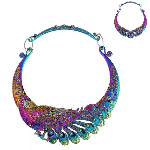 Metal colorful peacock necklace - Picture 2 of 4